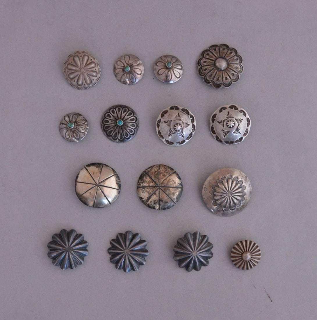 VINTAGE NAVAJO STERLING SILVER BUTTONS - GROUP OF 15 - 3/4 TO 1 1/4" (1 of 1)