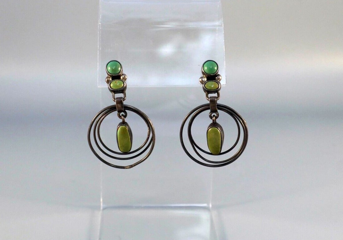 NAVAJO STERLING AND TURQUOISE EARRINGS SIGNED HALE: NAVAJO STERLING AND TURQUOISE EARRINGS SIGNED HALE Item Description: 1 5/8" Tall