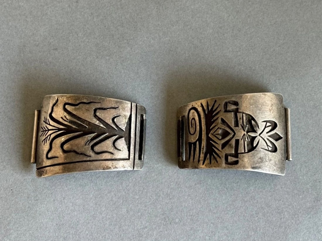 TIM MOWA - VINTAGE HOPI SILVER WATCH BAND - INTRICATE CORN PLANT, KACHINA: TIM MOWA - VINTAGE HOPI SILVER WATCH BAND - INTRICATE CORN PLANT, KACHINA This pair of sterling silver watchbands have been beautifully crafted by Hopi artist Tim Mowa. Each band measures 1 3/4" on th