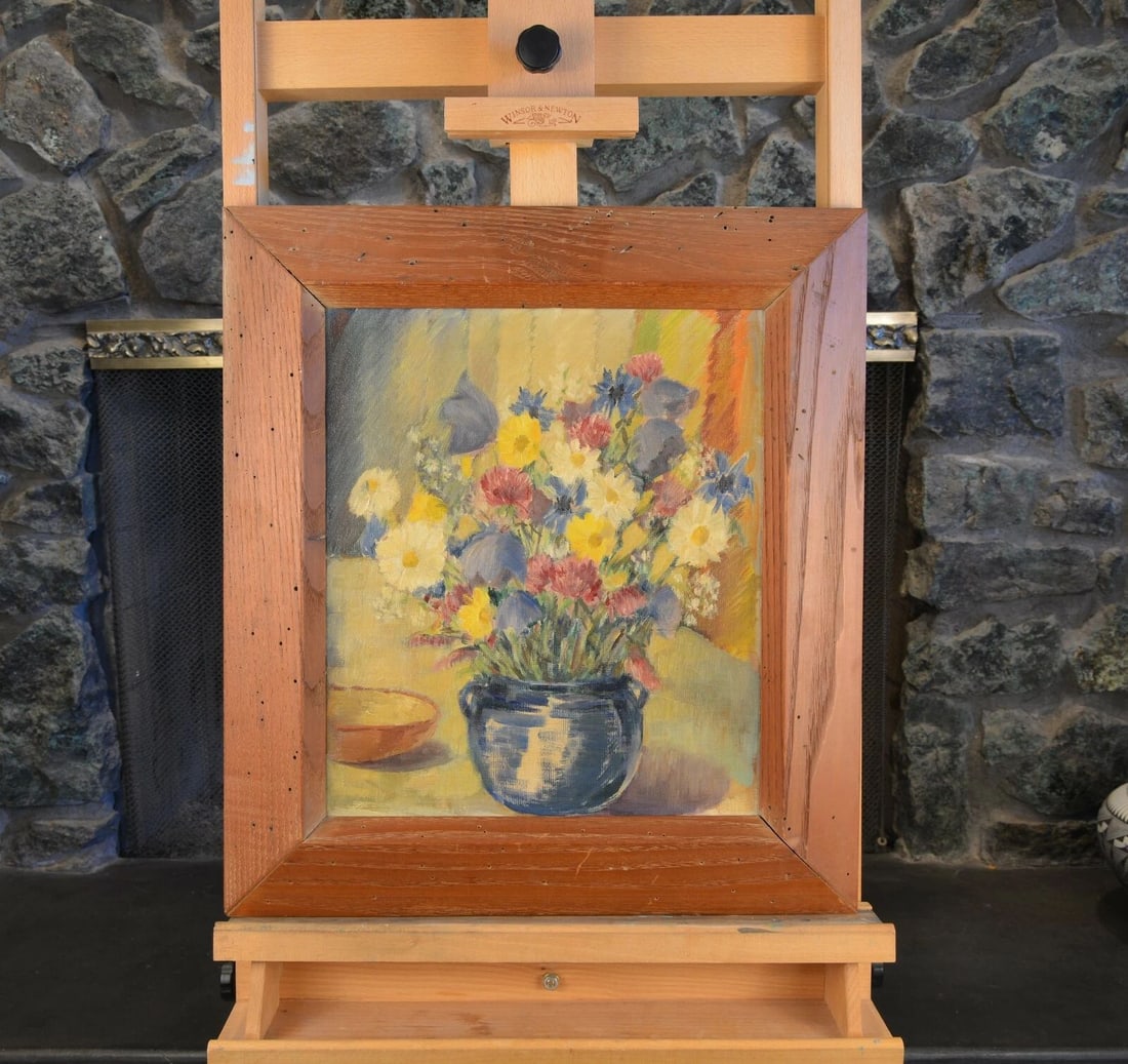 VTG FRAMED IMPRESSIONIST STILL LIFE PAINTING - VASE OF FLOWERS - SWEDEN B. BERG (1 of 2)