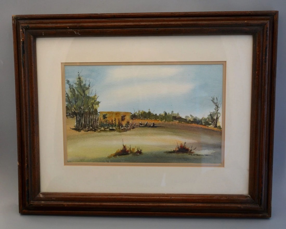 E.R.THOMPSON - ORIGINAL WATERCOLOR PAINTING - ADOBE CASITA - NEW MEXICO DESERT (1 of 1)
