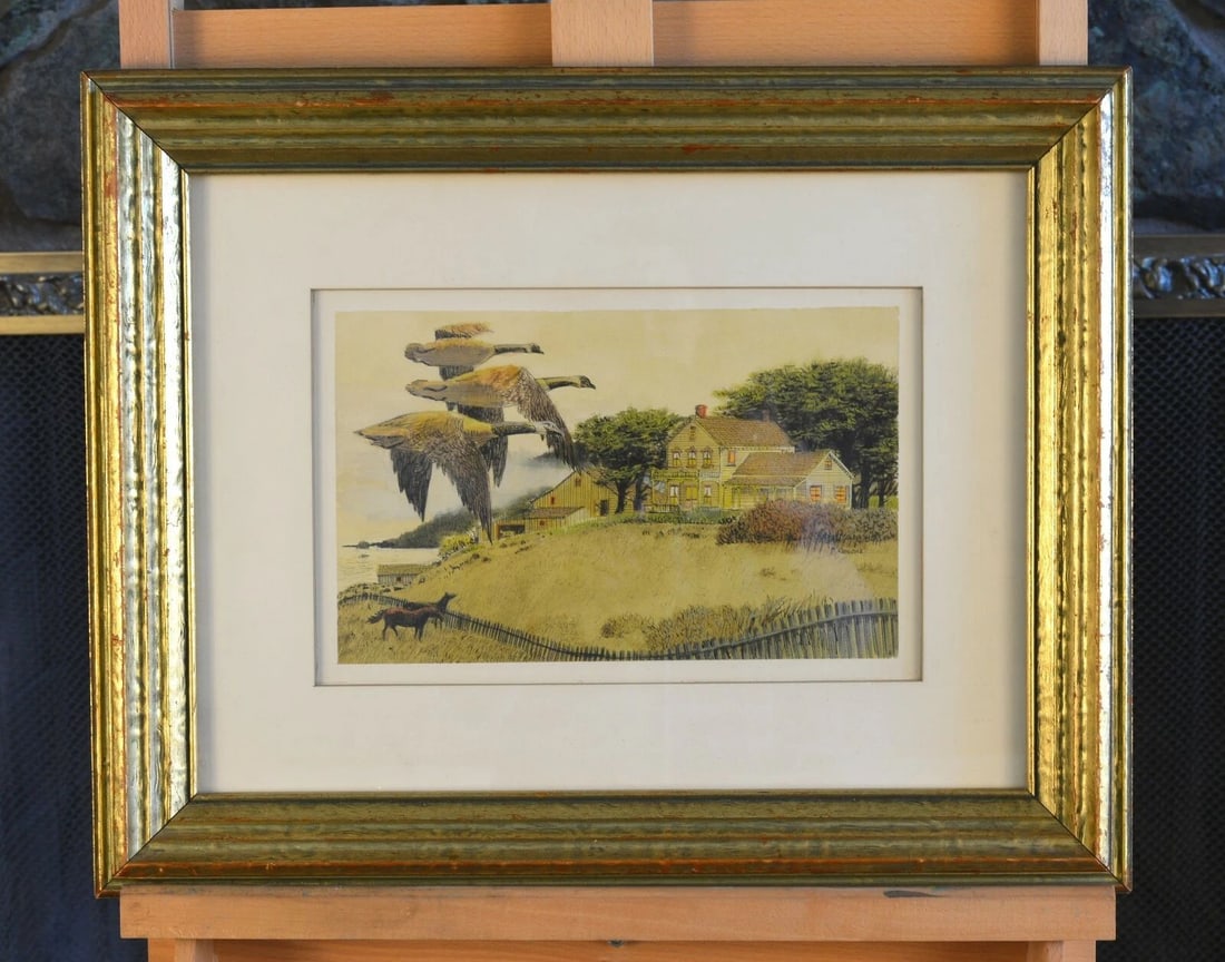 VTG. MIXED MEDIA PAINTING - FARMHOUSE HORSES COAST - CANADA GEESE - D. ROMONO (1 of 2)