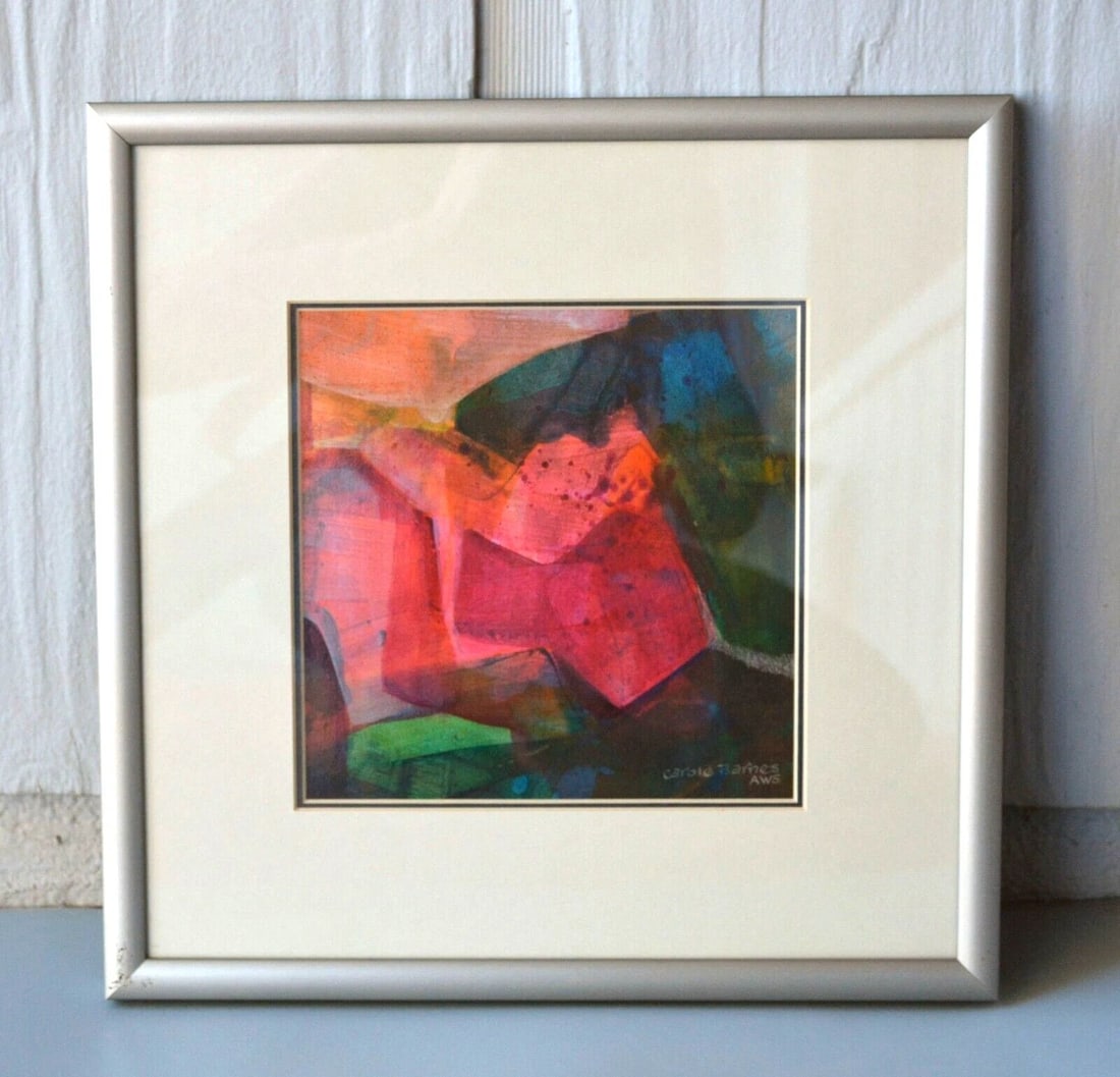 COLORADO ARTIST ABSTRACT PAINTING - VIBRANT ROSE GREENS BLUES - CAROLE BARNES (1 of 2)