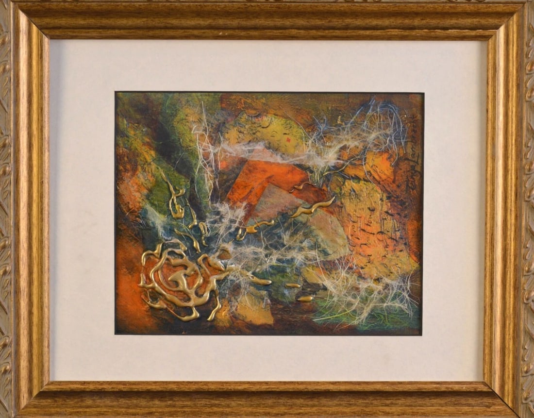 FRAMED COLORFUL ABSTRACT MIXED MEDIA COLLAGE PAINTING - MONTANA TANYA LAMBRECHT (1 of 2)