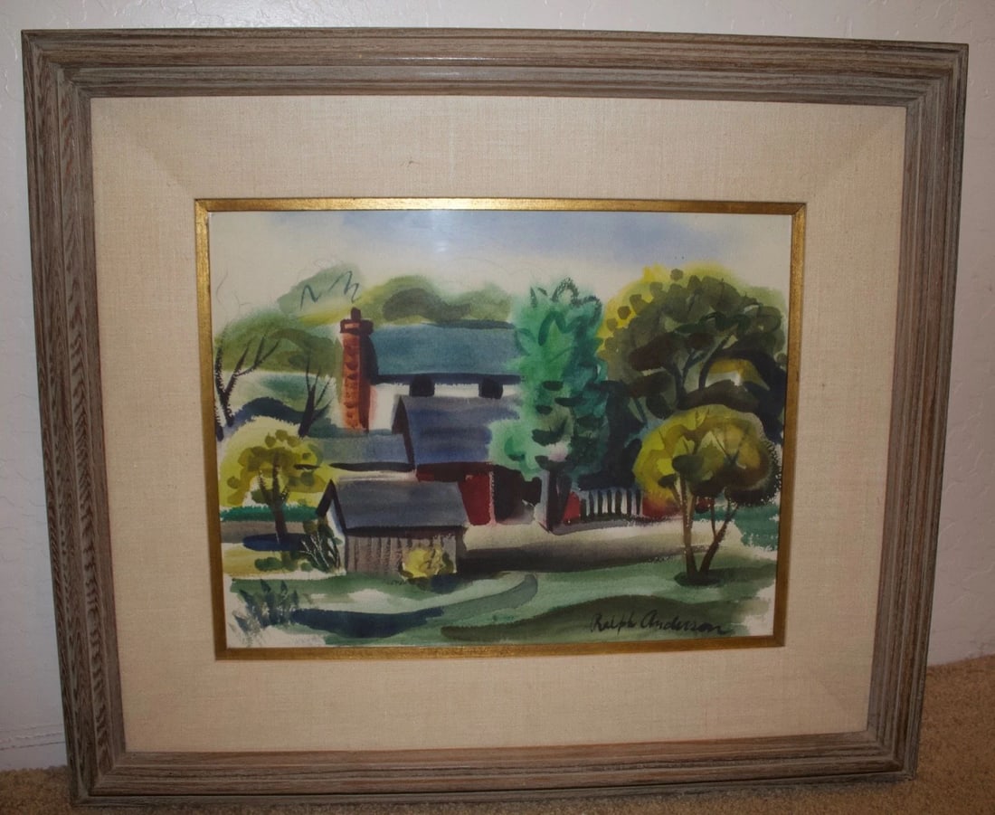 IMPRESSIONIST WATERCOLOR PAINTING - RESIDENTIAL HOME IN SUMMER - RALPH ANDERSON (1 of 2)