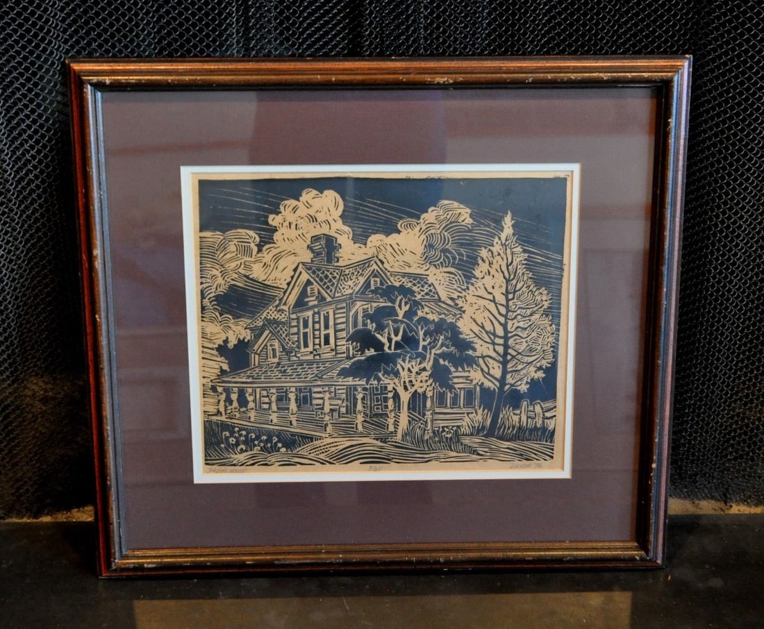 LINOCUT PRINT "JORDAN HOUSE" LMTD. ED. 7 / 25 SIGNED TITLED - VALERIE DILLON (1 of 2)