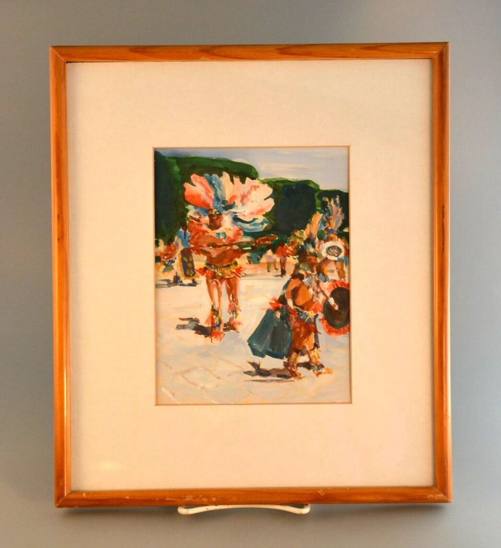 VTG PAINTING INDIAN CONCHERO DANCERS - SAN MIGUEL ALLENDE MEXICO - LOIS READ (1 of 2)