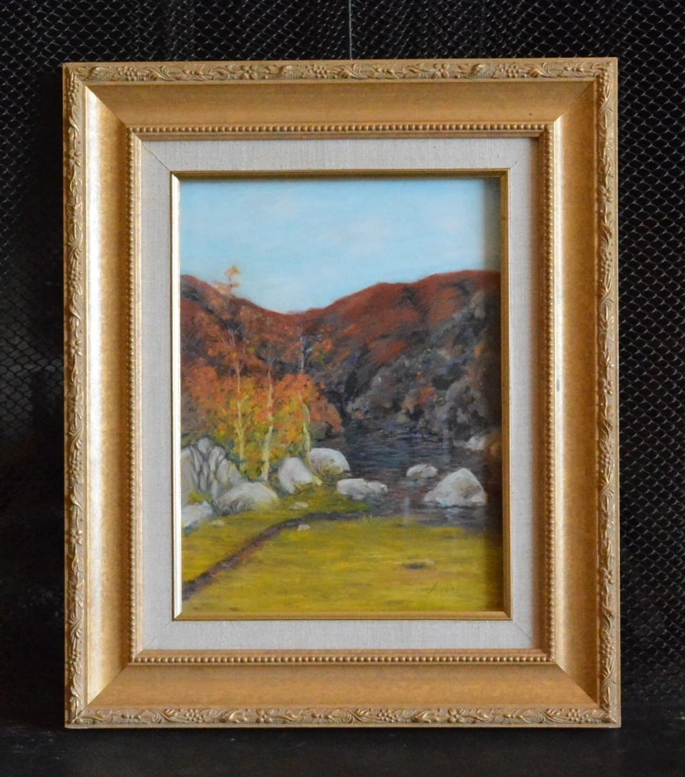 IMPRESSIONIST LANDSCAPE OIL PAINTING - CANYON STREAM IN AUTUMN - FRAMED (1 of 2)