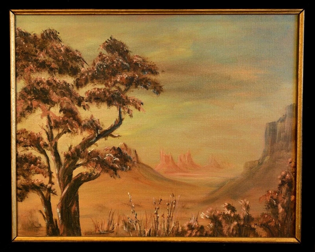 VTG MID CENTURY ETHEREAL SOUTHWEST LANDSCAPE PAINTING - EVELYN MORRIS (1 of 1)