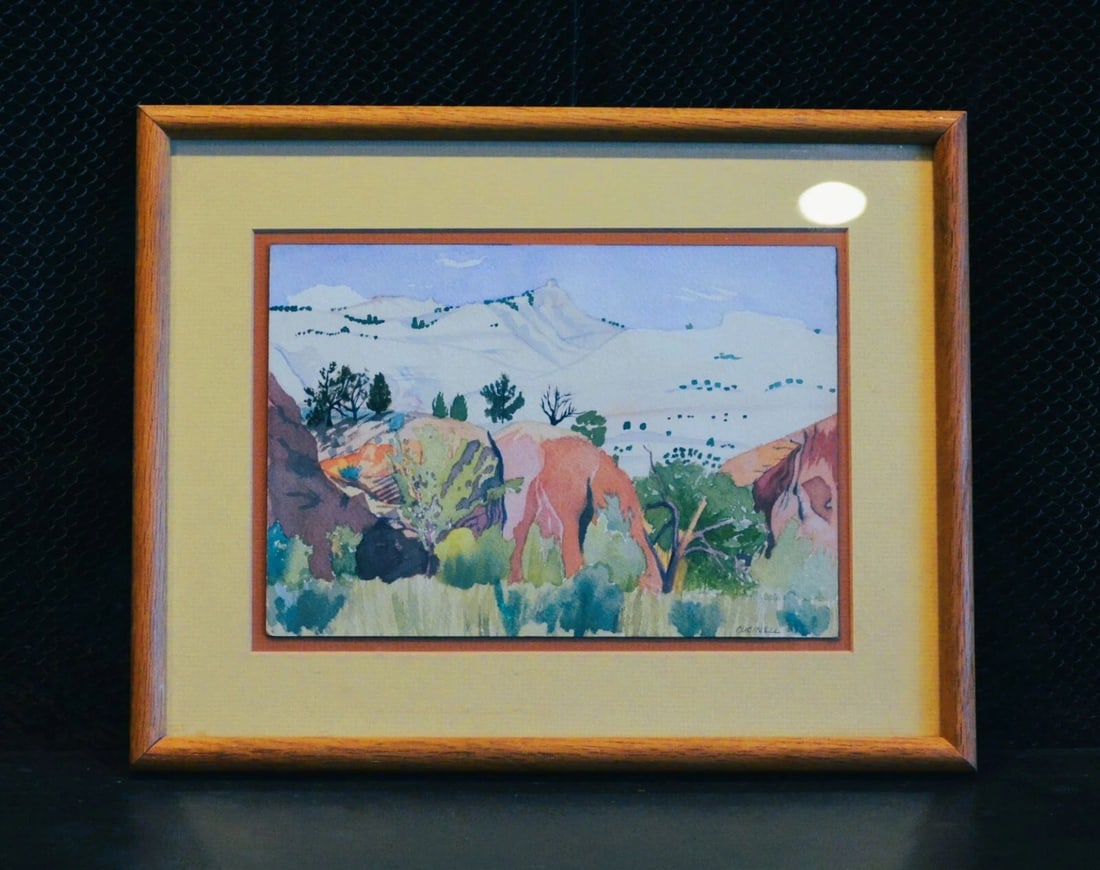 CUCINELL - LANDSCAPE WATERCOLOR PAINTING - FOLK ART STYLE - TAOS SANTA FE N.M. (1 of 1)