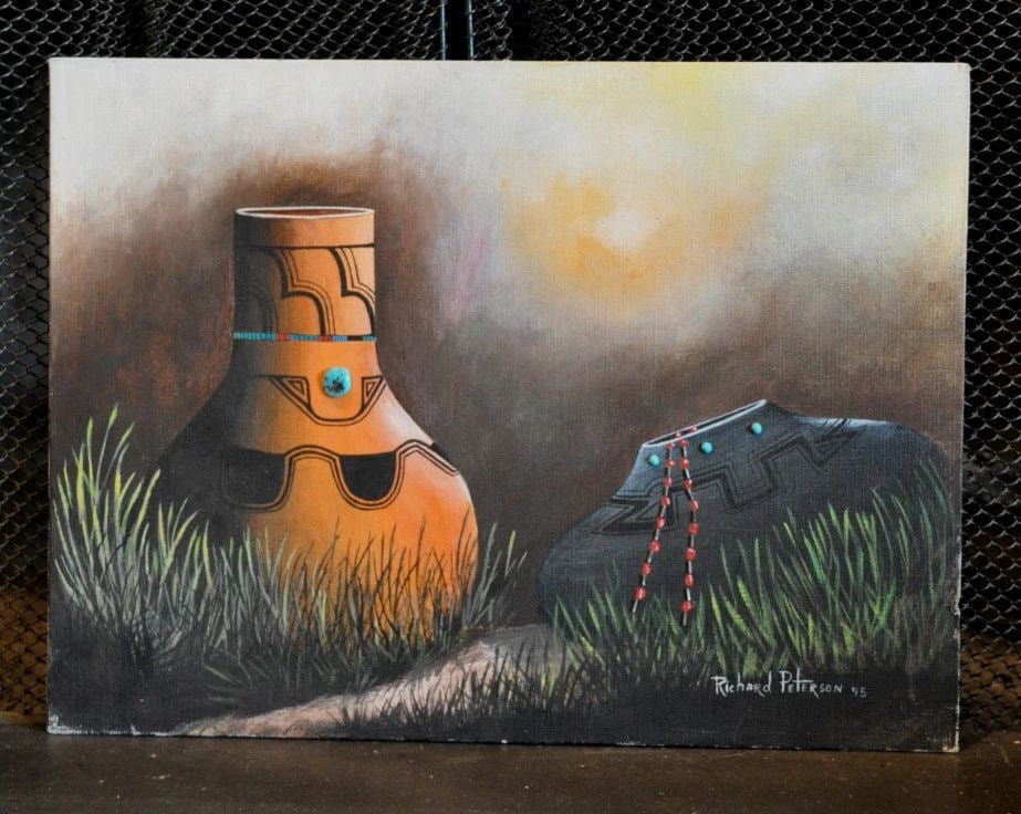 PETERSON, RICHARD - ORIGINAL STILL LIFE PAINTING - INDIAN OLLA POTS W TURQUOISE (1 of 1)