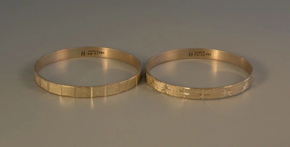 SET OF 2 - STERLING SILVER BANGLE BRACELETS - TAXCO MEXICO - 8 5/8" - TWO TREES (1 of 1)