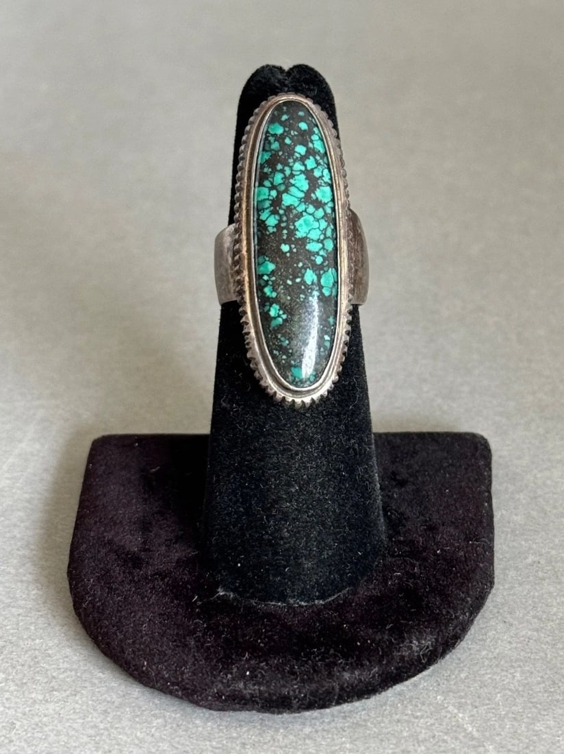VINTAGE NAVAJO LEONARD PLATERO STERLING SILVER TURQUOISE ADJUSTABLE RING SZ 6 (1 of 2)