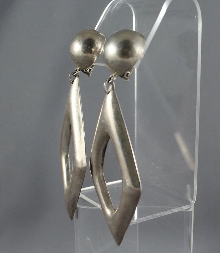 VTG MEXICO STERLING SILVER EARRINGS - DRAMATIC 3 3/4" LONG DANGLES - SIGNED JMC (1 of 1)