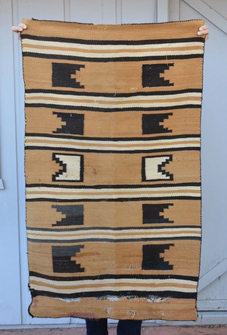 OLD NAVAJO RUG - STRIPED BANDED PATTERN WITH KIVA STEP GEOMETRIC - 53" X 32" (1 of 1)
