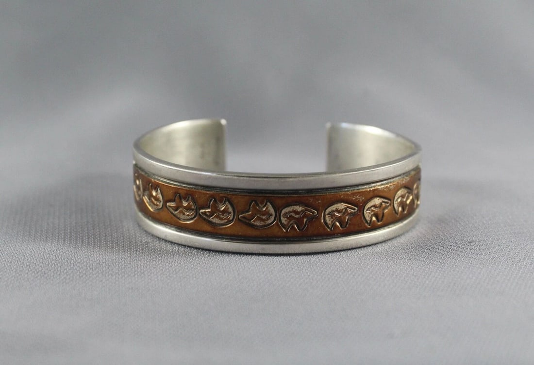 NAVAJO STERLING AND COPPER BRACELET SIGNED B&M BILL NAVAJO 50 GRAMS (1 of 1)