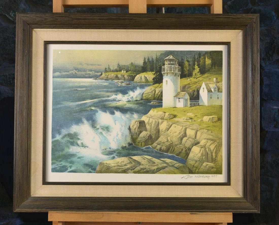 TOM NICHOLAS (1934-) NEW ENGLAND LIGHTHOUSE SEASCAPE - LMTD ED LITHOGRAPH SIGNED (1 of 2)