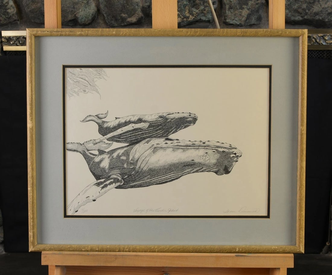 SHANE DIMMICK - VTG SIGNED LMTD ED PRINT - VOYAGE OF THE TENDER GIANT - WHALES: SHANE DIMMICK - VTG SIGNED LMTD ED PRINT - VOYAGE OF THE TENDER GIANT - WHALES Item Description: This vintage print was done by well known wildlife artist Shane Dimmick. This is a limited edition 11 o