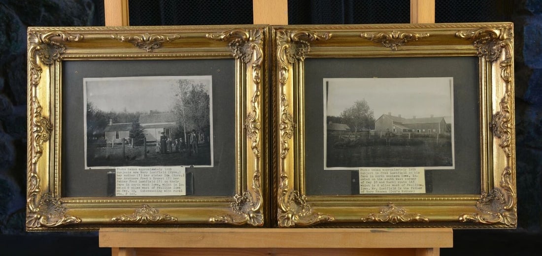 2 HISTORICAL PHOTOGRAPHS - 1905 - NORTHWEST IOWA NEAR PAULINA - LUSTFIELD FARM: 2 HISTORICAL PHOTOGRAPHS - 1905 - NORTHWEST IOWA NEAR PAULINA - LUSTFIELD FARM Item Description: This set of 2 historical photographs were taken in 1905 and show the Lustfield family, farmhouse and ba