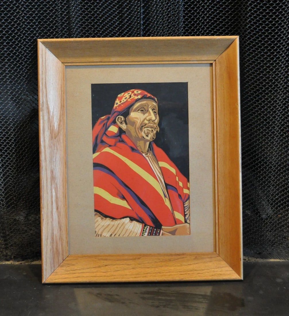 VINTAGE PRINT - HISPANIC MAN IN TRADITIONAL DRESS - PONCHO & HEADSCARF: VINTAGE PRINT - HISPANIC MAN IN TRADITIONAL DRESS - PONCHO & HEADSCARF Item Description: This is a striking portrait of a Hispanic man in traditional clothing. The image has been done in what looks to