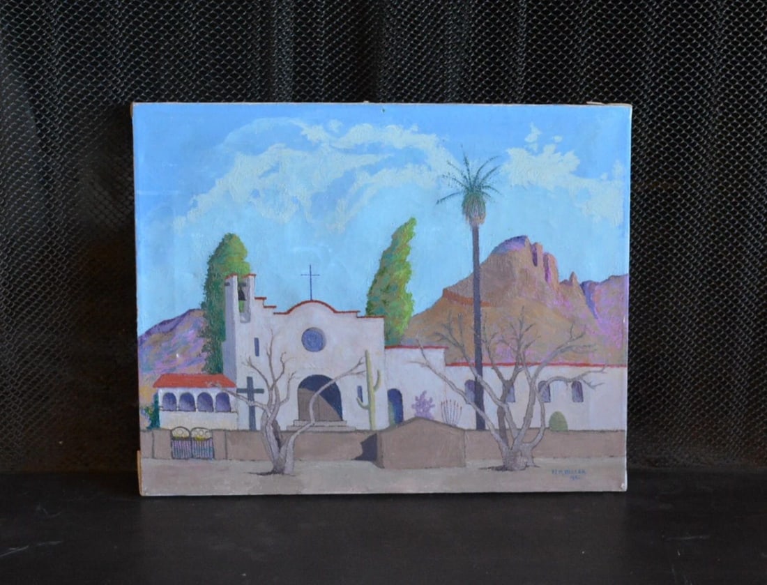 N. M. HELLER - ORIGINAL PAINTING - HISTORIC CHURCH ST. PHILLIPS TUCSON, AZ 1952 (1 of 2)