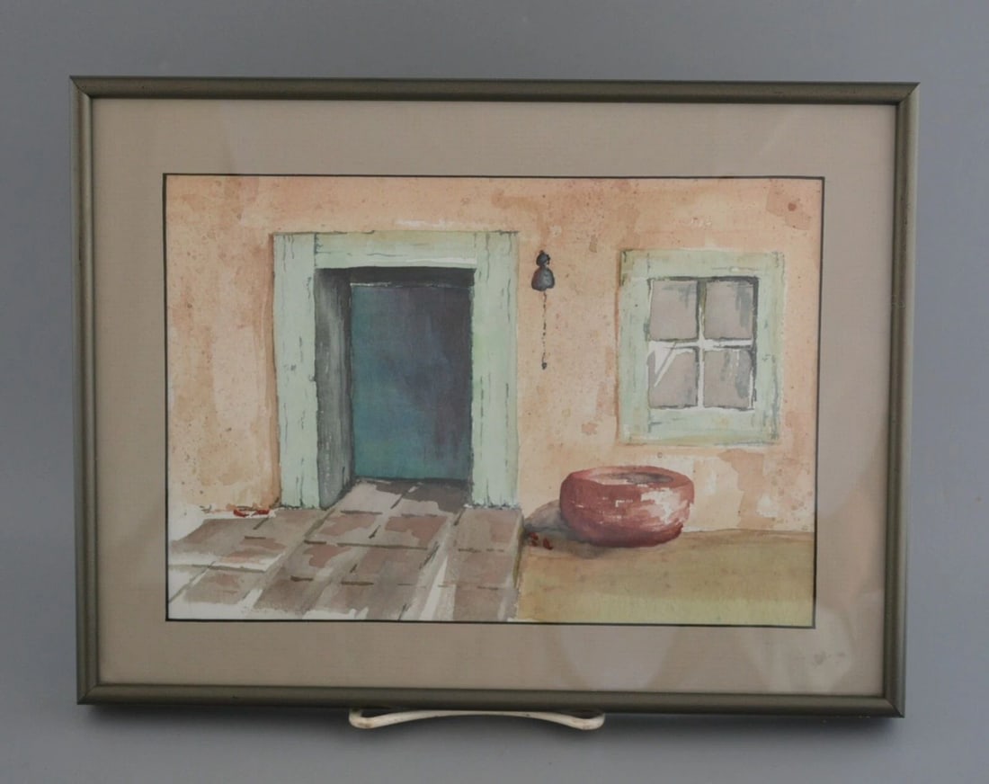 JOHN ROBERTS - WATERCOLOR PAINTING OLD ADOBE ENTRANCE DOOR - SOFT COLORS 9 X 12 (1 of 2)