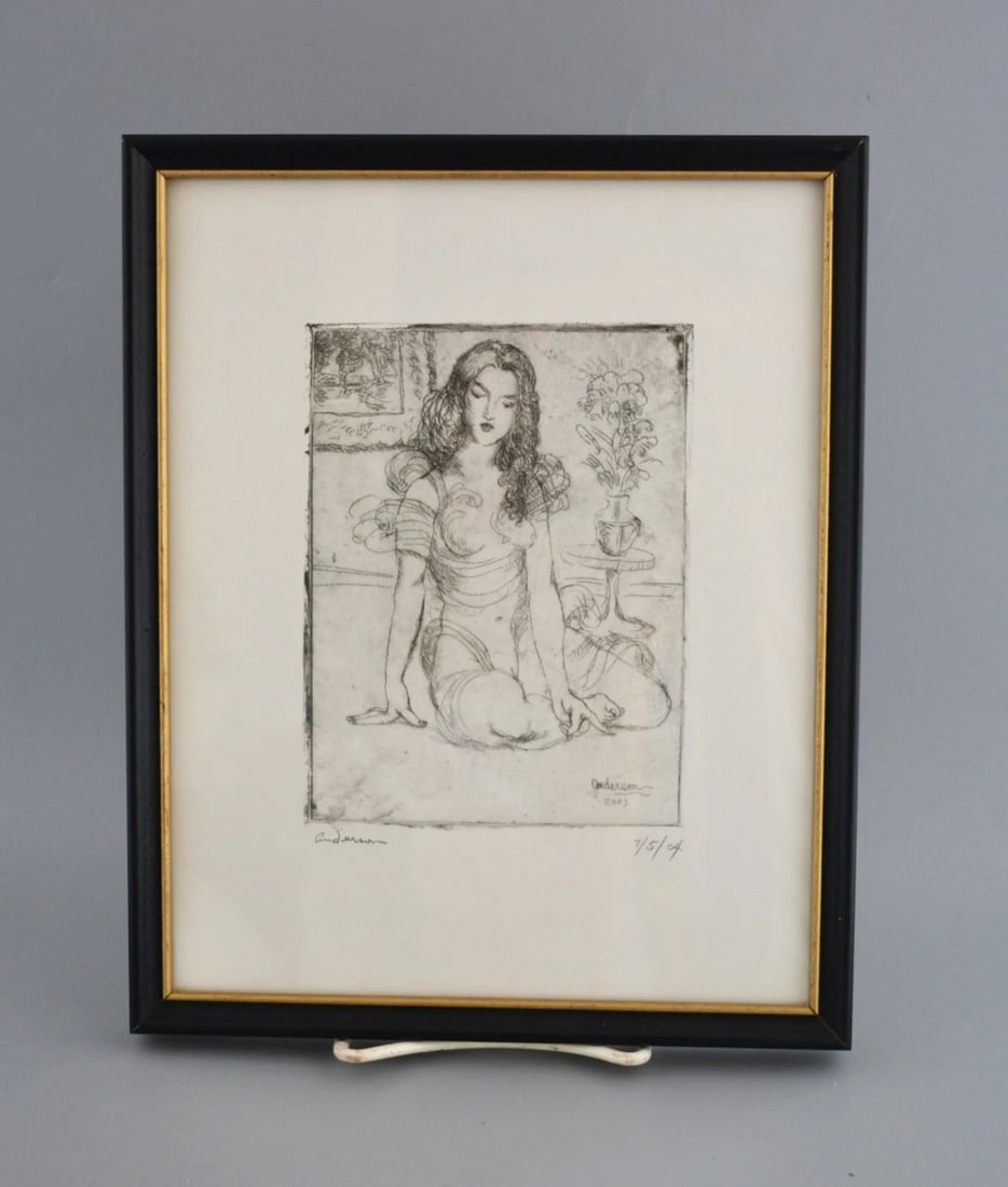 ROBIN JOHN ANDERSON - HAND SIGNED DATED LITHOGRAPH - YOUNG WOMAN IN NEGLIGEE (1 of 2)