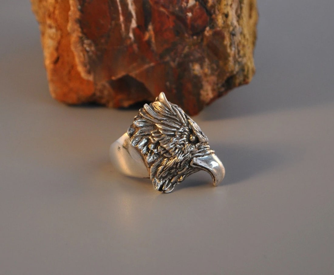 VINTAGE STERLING MEN'S RING - CAST SILVER EAGLE - ROBERT DROZD - SIZE 11 3/4 (1 of 1)