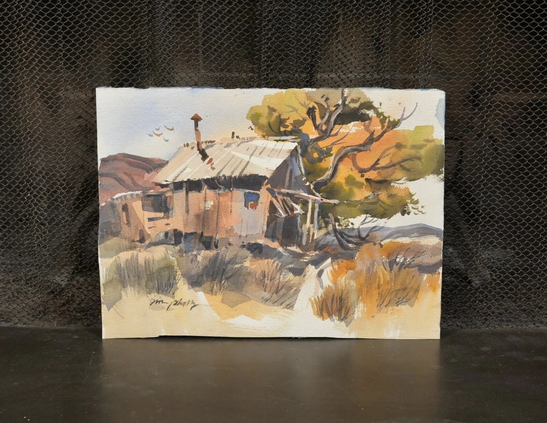 ORIGINAL WATERCOLOR PAINTING - TUMBLEDOWN SHACK AND SHED - RICH EARTH TONES (1 of 2)