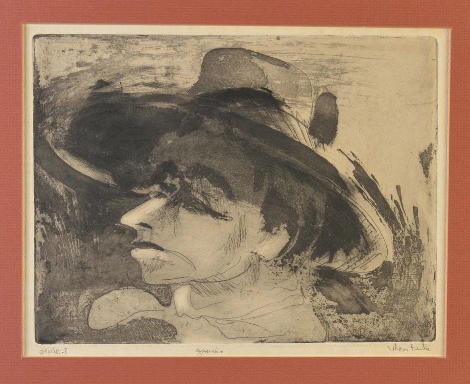 ORIGINAL SIGNED ETCHING ON SLATE - TITLED "GAUCHO" COWBOY S. AMERICAN PAMPAS (1 of 1)