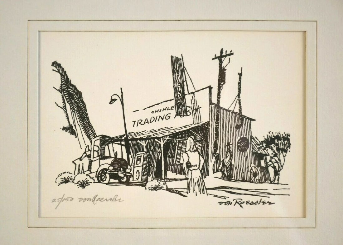 VINTAGE PRINT OF CHINLE TRADING POST - NAVAJO RESERVATION ARIZONA - VON ROESSLER (1 of 1)