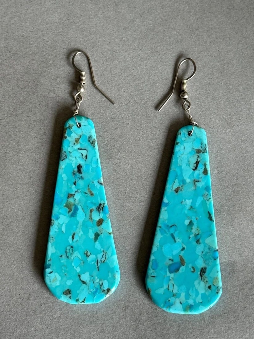 SANTO DOMINGO PUEBLO TURQUOISE EARRINGS 3 1/2?? DROP (1 of 2)