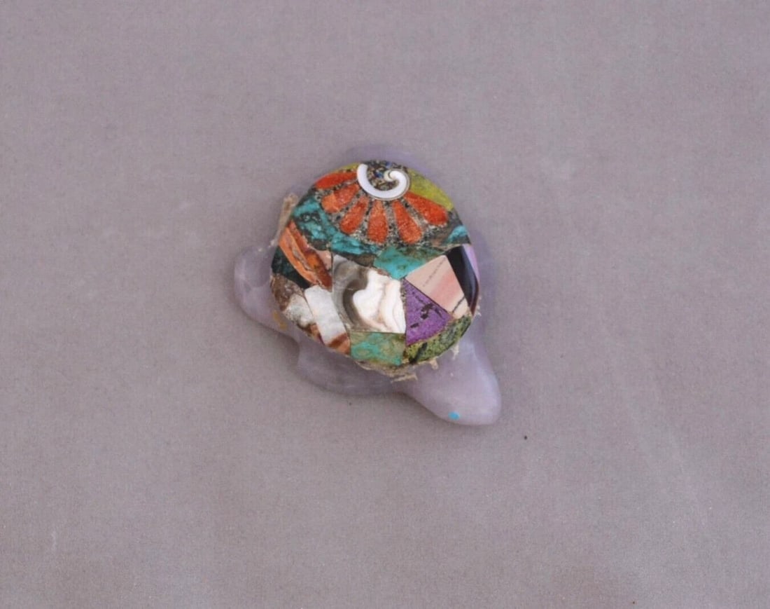 NAVAJO TURTLE FETISH - MOSAIC INLAY ON AMETHYST STONE- JOYCE QUAM (1 of 1)