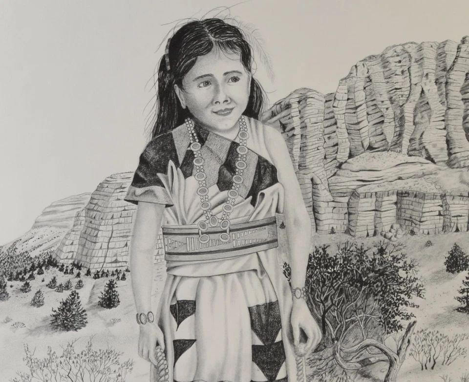 LG VTG PRINT - NAVAJO HOPI GIRL - COWBOY ARTIST BILL LEONARD - SIGNED LMTD ED: LG VTG PRINT - NAVAJO HOPI GIRL - COWBOY ARTIST BILL LEONARD - SIGNED LMTD ED Item Description: This charming large vintage print was done by Arizona Cowboy artist Bill Leonard. It is a pencil signed,