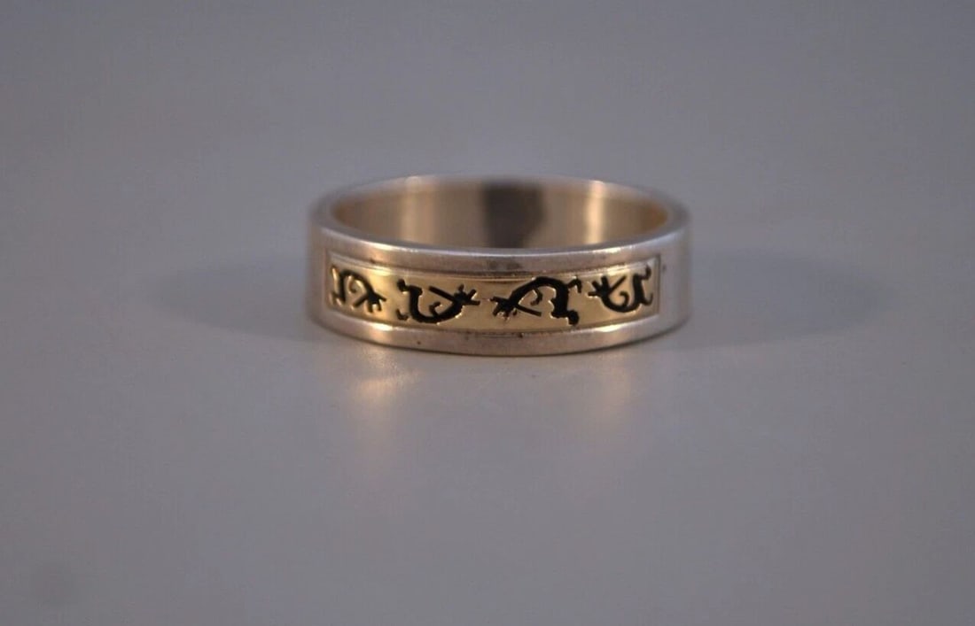 NAVAJO 14 KT GOLD AND STERLING SILVER RING S.SKEETS SIZE 13 (1 of 2)