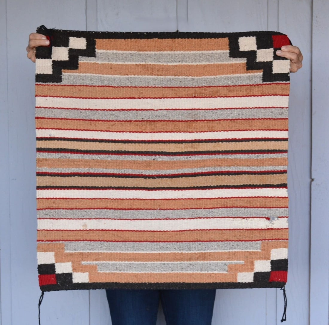 OLD NAVAJO STRIPED SINGLE SADDLE BLANKET RUG - 28.5" X 28" (1 of 2)
