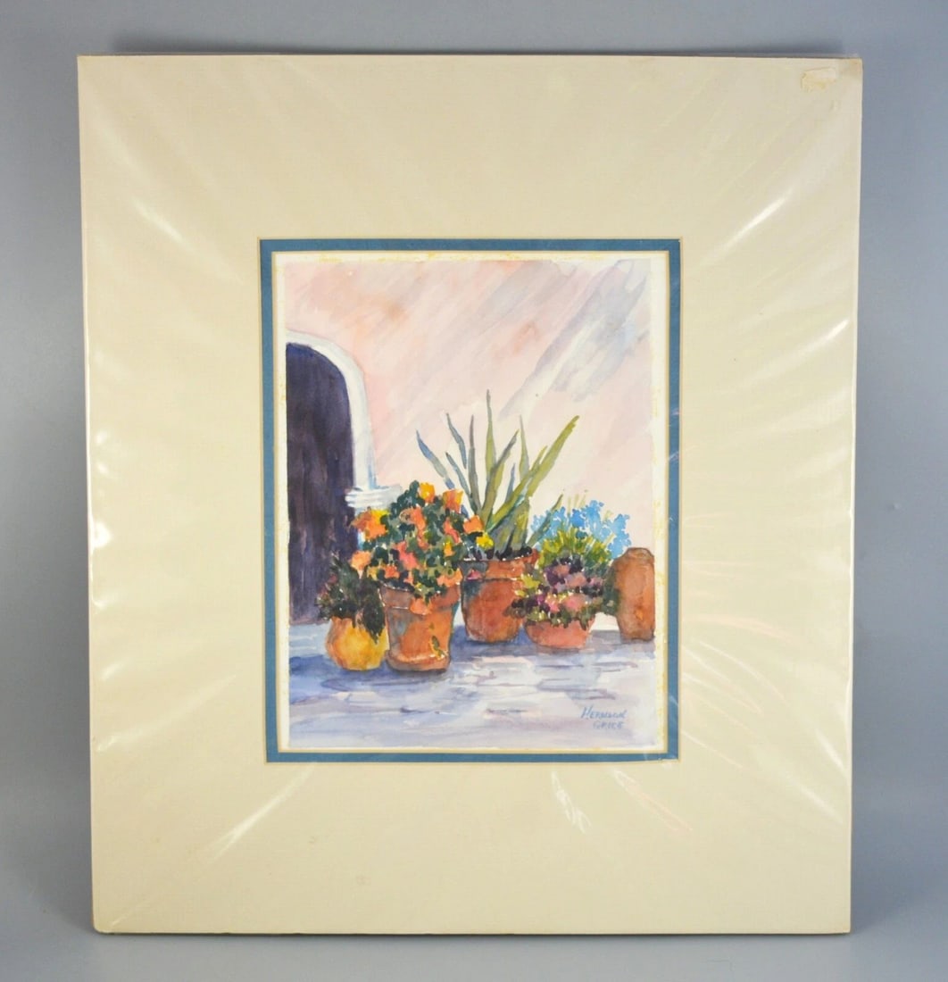 HERNDON GRICE - WATERCOLOR PAINTING - FLOWERS IN ARCHWAY - SELMA ALABAMA ARTIST (1 of 2)