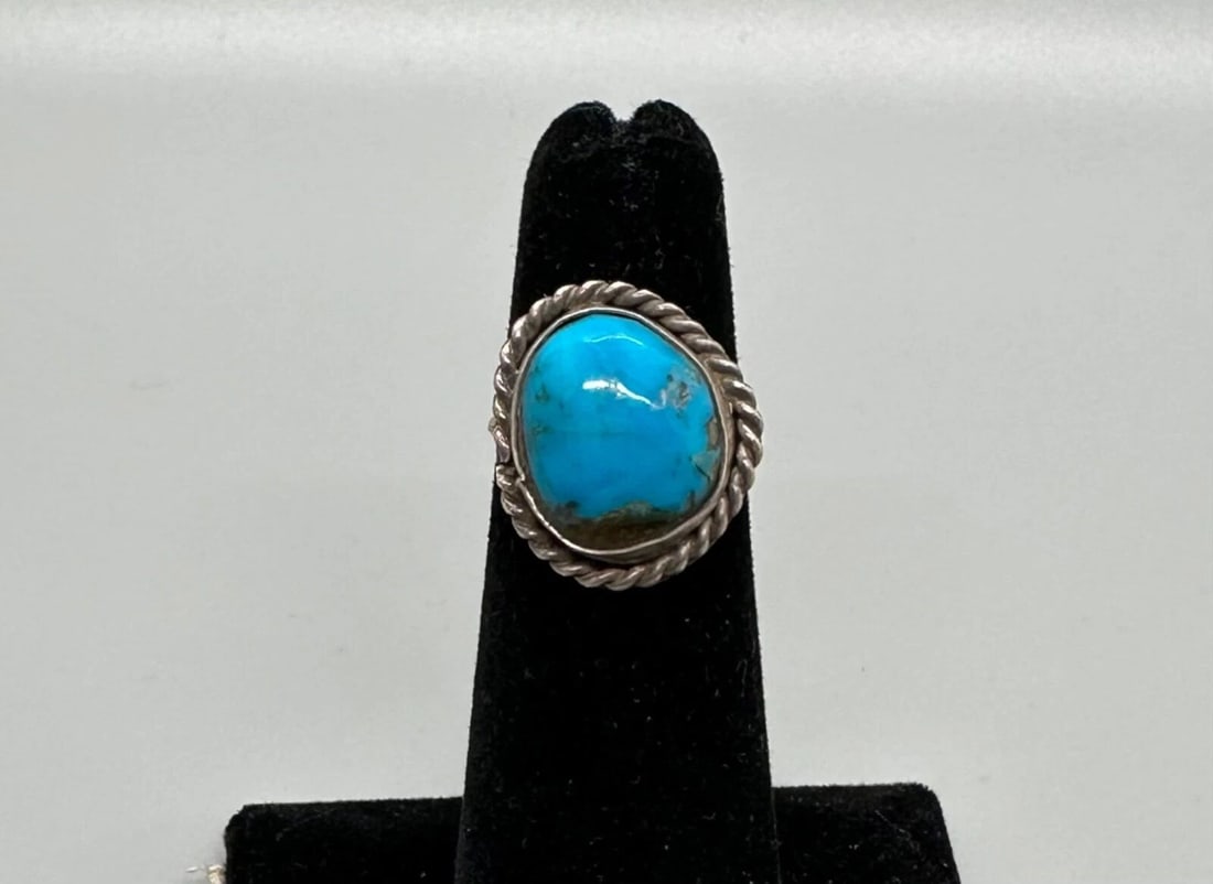 OLD PAWN NAVAJO TURQUOISE RING SIZE 4 1/2: OLD PAWN NAVAJO TURQUOISE RING SIZE 4 1/2 Item Description: 3/4” tall P