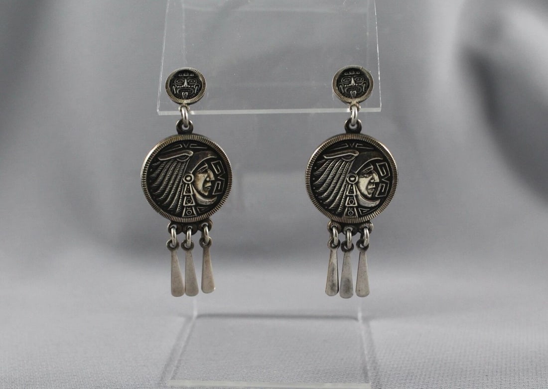 OLD PAWN MEXICAN SILVER EARRINGS: OLD PAWN MEXICAN SILVER EARRINGS Item Description: 2 1/8” length