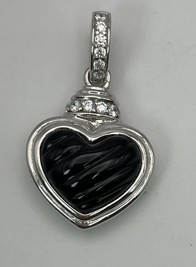 JUDITH RIPKA ONYX & CUBIC ZIRCONIA HEART ENHANCER PENDANT - STERLING 925 LOVE: JUDITH RIPKA ONYX & CUBIC ZIRCONIA HEART ENHANCER PENDANT - STERLING 925 LOVE JUDITH RIPKA ONYX & CUBIC ZIRCONIA HEART ENHANCER PENDANT - STERLING 925 LOVE Judith Ripka Onyx & Cubic Zirconia 