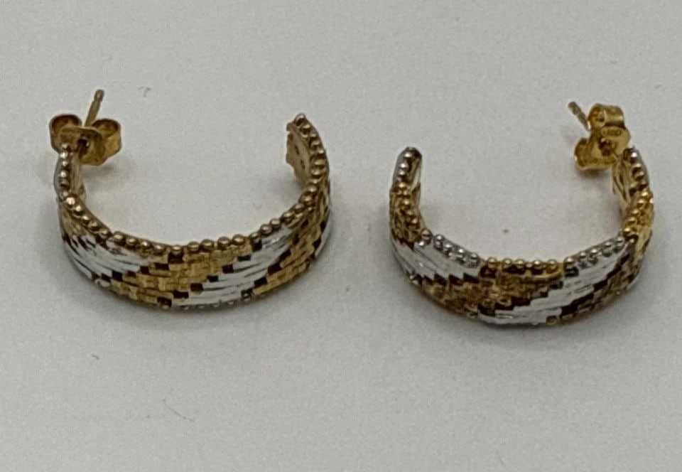 TWO TONE STERLING SILVER HOOP EARRINGS WITH POST BACK 7.7 GRAMS (1 of 1)