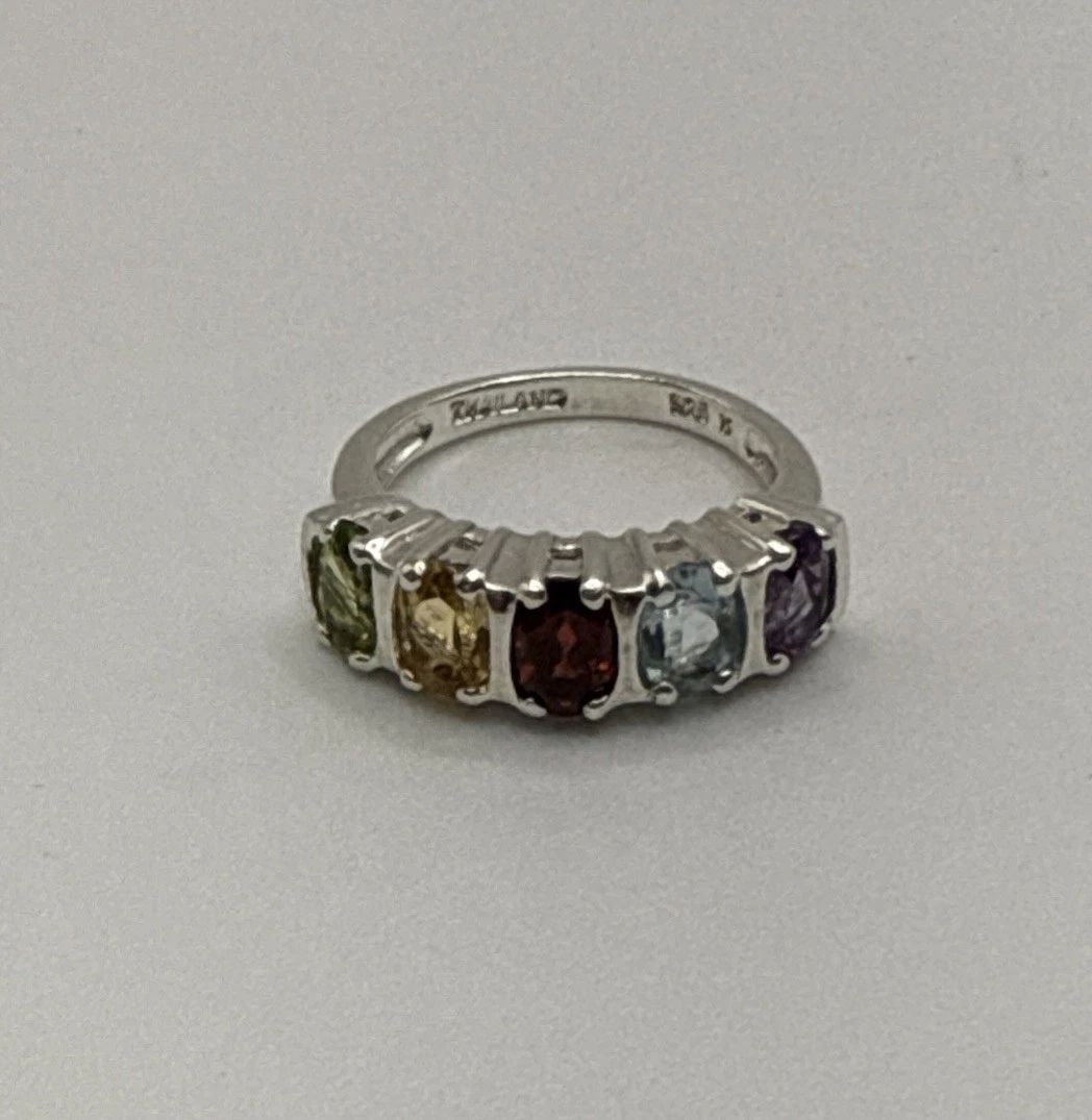 MULTI-COLOR STONE STERLING SILVER RING SIZE 5.25 (1 of 1)