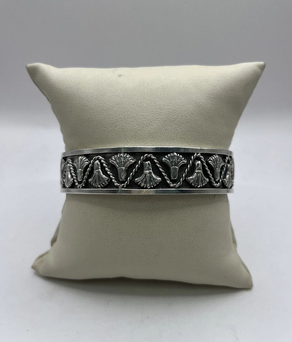 STERLING SILVER CUFF BRACELET WITH ROPE AND TASSEL LIKE DESIGN (1 of 2)
