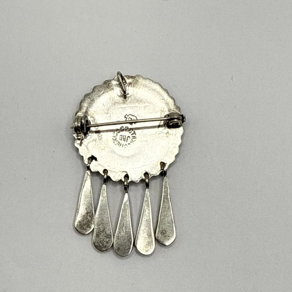 VINTAGE SOUTHWEST TURQUOISE WITH 5 TEARDROPS ALPACA SILVER PENDANT BROOCH MEXICO: VINTAGE SOUTHWEST TURQUOISE WITH 5 TEARDROPS ALPACA SILVER PENDANT BROOCH MEXICO VINTAGE SOUTHWEST TURQUOISE WITH 5 TEARDROPS ALPACA SILVER PENDANT BROOCH MEXICO Capture the essence of MCM design with