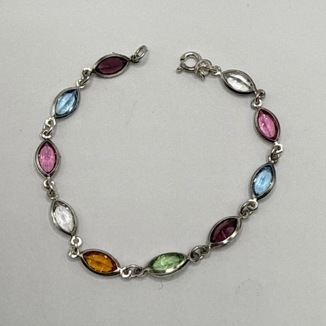 STERLING SILVER & MULTI-COLORED 7" STONE BRACELET (1 of 2)