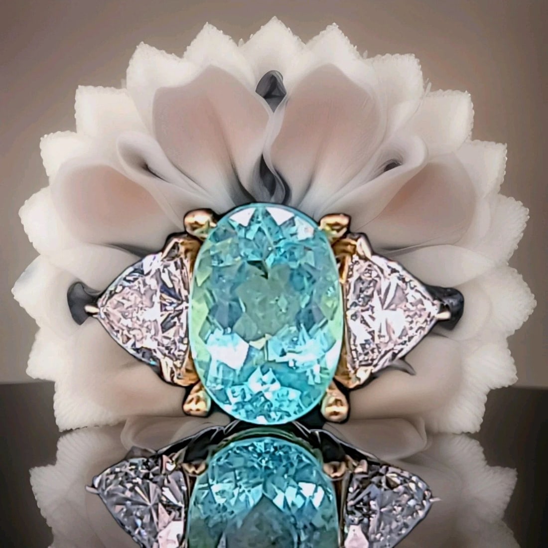 14K White Yellow Gold Engagement Ring 2.93CT.Natural Paraiba Tourmaline Oval Cut: 14K WHITE YELLOW GOLD ENGAGEMENT RING 2.93CT.NATURAL PARAIBA TOURMALINE OVAL CUT Gorgeous vintage ring crafted in solid 14K white and yellow gold, featuring a breathtaking natural Paraiba tourmaline a