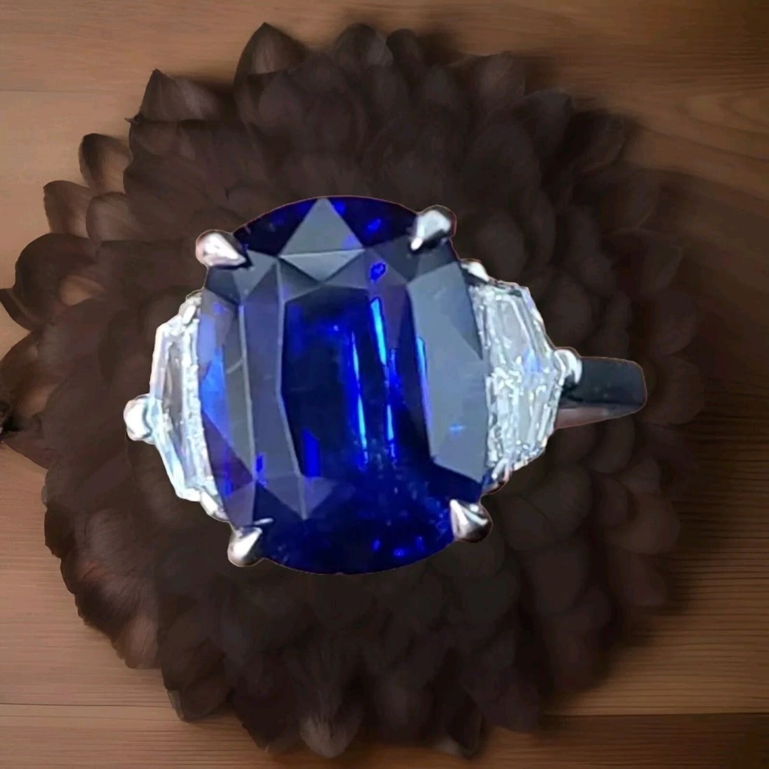 Vintage 18k White Gold Engagement Ring 7.04CT.Natural Blue Sapphire Cushion Cut (1 of 2)