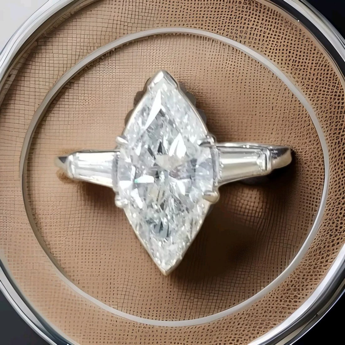 Platinum Vintage Engagement Ring 3.35ct. Natural Marquise Diamond Shape: 3.35CT PLATINUM VINTAGE ENGAGEMENT RING NATURAL MARQUISE DIAMOND I -SI2 Gorgeous Vintage marquise Diamond Platinum Engagement ring circ 1950's center marquise natural clarity enhanced diamond weight 3