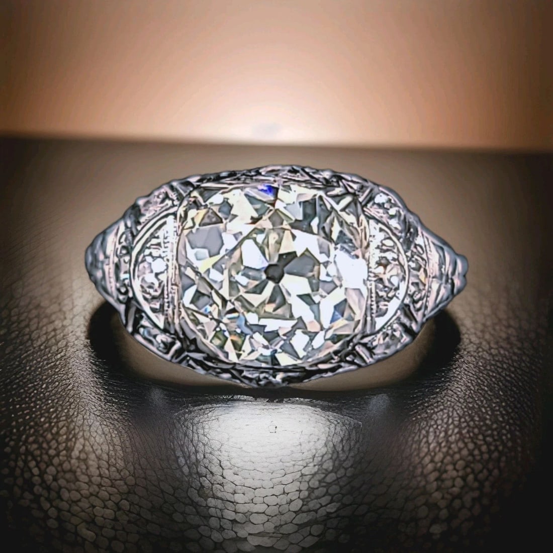 Platinum Vintage Filigree Engagement Ring 2.78ct. Natural Old Mine Diamond GIA: PLATINUM VINTAGE FILIGREE ENGAGEMENT RING 2.78CT. NATURAL OLD MINE DIAMOND GIA This exquisite Art Deco platinum engagement ring dates to the 1920s, featuring a natural 2.78ct old mine cut diamond at i