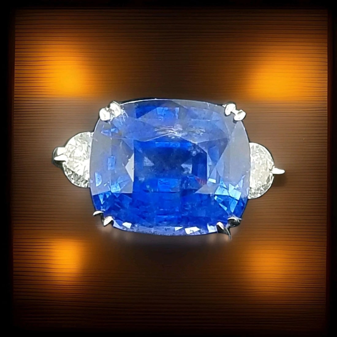 Vintage 14k White Gold Engagement Ring 10.41CT. Natural Blue Cushion Shape GIA: GIA 14K WHITE GOLD ENGAGEMENT RING 10.41CT. NATURAL BLUE CUSHION SHAPE GORGEOUS 14K WHITE GOLD engagement ring natural blue sapphire in cushion shape center weight 10.41ct. size 13.3x11.3mm very nice 